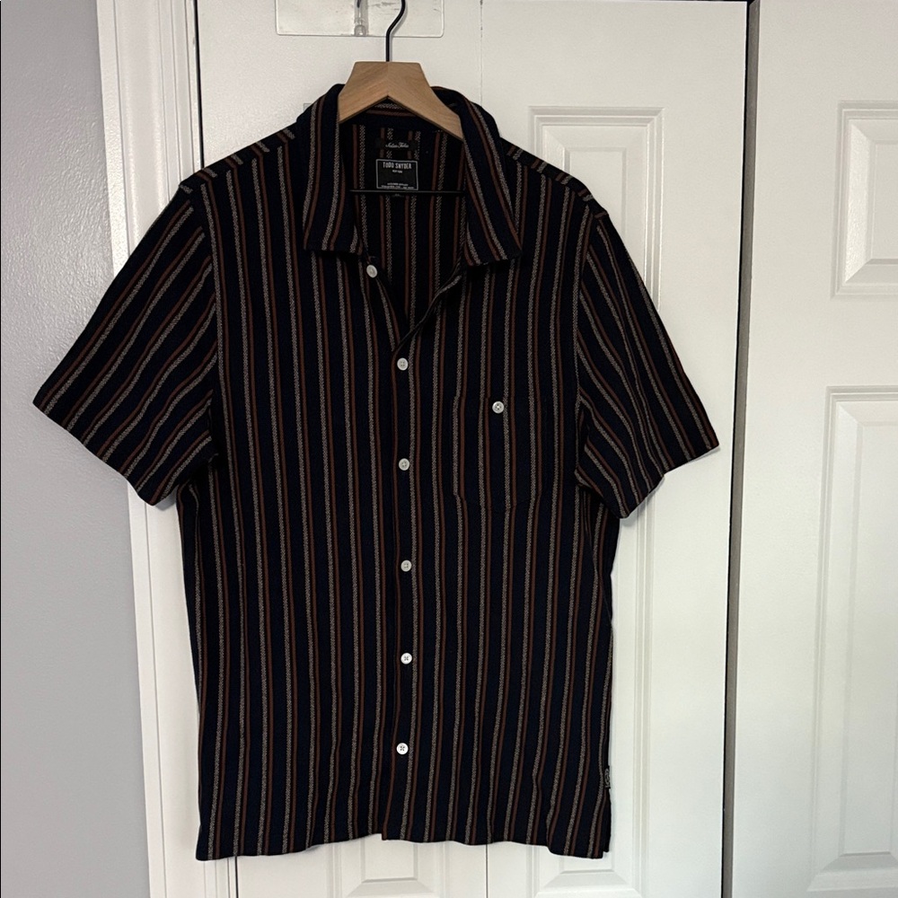 Todd Snyder Navy and Orange Striped Shirt